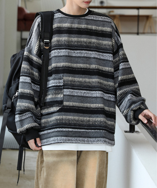「neos」 長袖ニット LARGE ブラウン メンズ_画像5