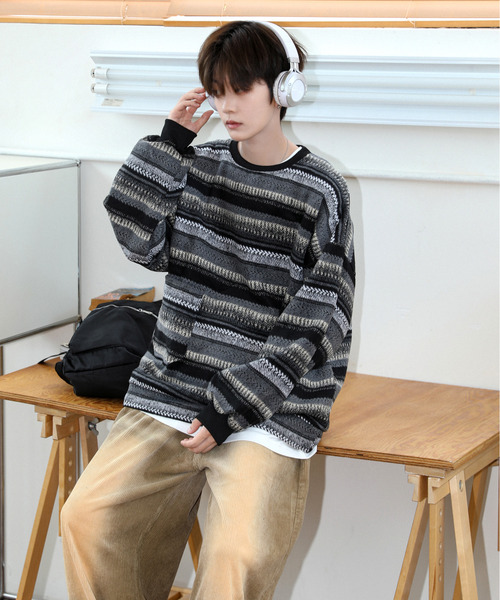 「neos」 長袖ニット LARGE ブラウン メンズ_画像7
