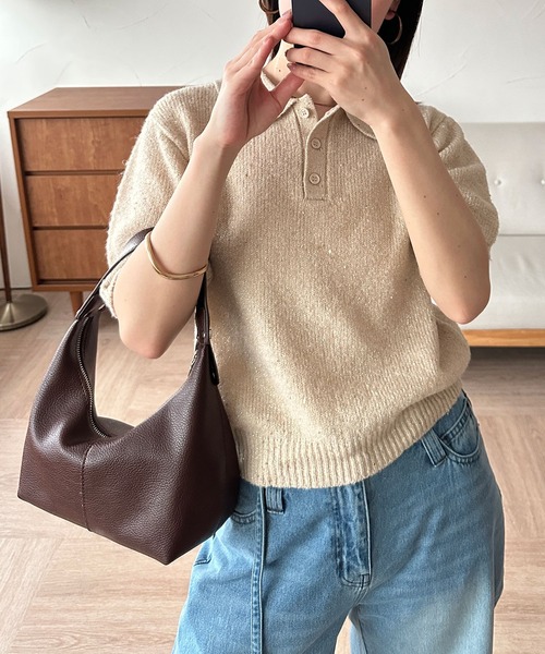 「MUHET」 半袖ニット FREE チャコールグレー レディース_画像3