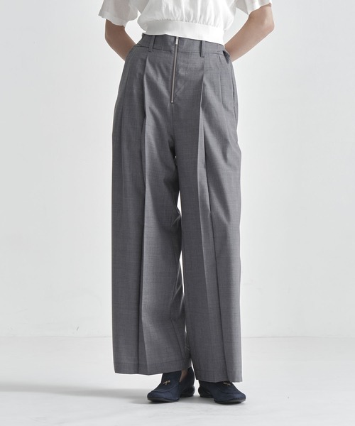 ワイドパンツ パンツ 「THE TOKYO/ザトウキョウ」Front Zip Tuck Pants/フロントジップタックパンツ/ワイドストレートパンツの画像