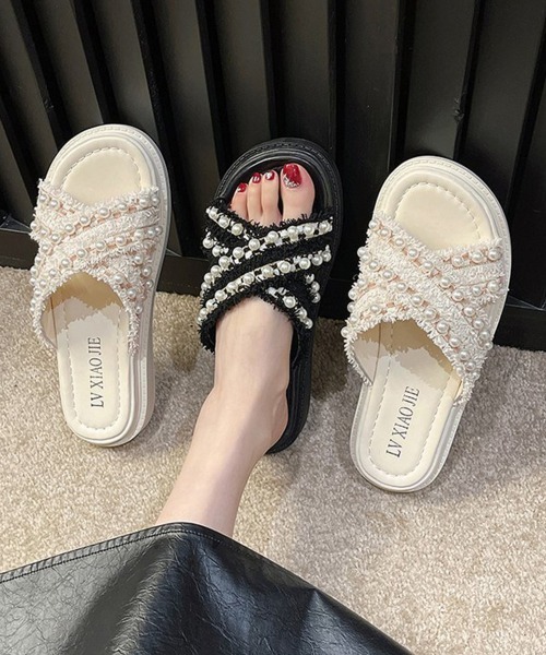 「Miniministore」 フラットサンダル 25.0cm アイボリー レディース_画像2