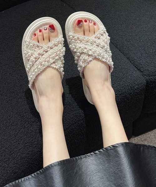 「Miniministore」 フラットサンダル 25.0cm アイボリー レディース_画像6