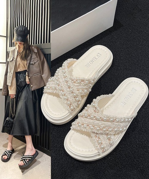 「Miniministore」 フラットサンダル 25.0cm アイボリー レディース_画像9