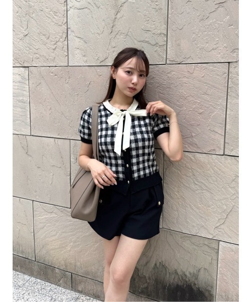 火曜日で取り下げ【新品タグ付き】Her lip to 赤 半袖 カーディガン Her lip to カーディガン 半袖 Lucine Ribbon Cardigan レディース