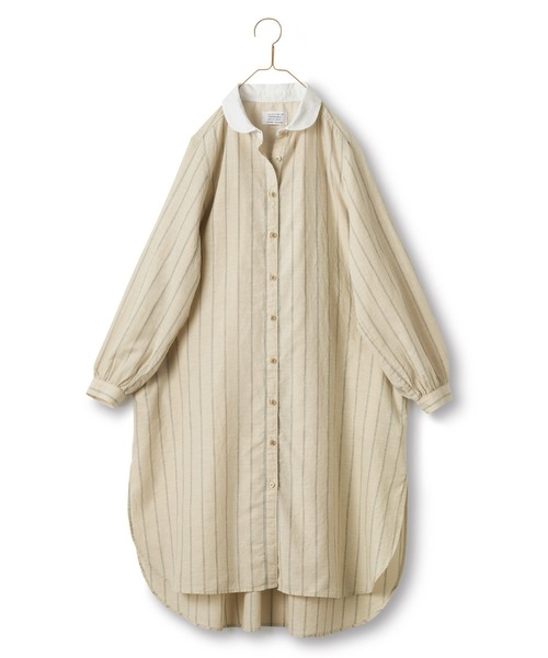 【新品】サニークラウズ　クレリックストライプチュニック　ロングシャツ　ベージュ Sunny clouds チュニック サニークラウズ クレリックストライプ