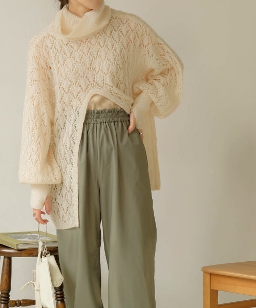BAB ニット セーター 透かし編みモヘア2WAYプルオーバー