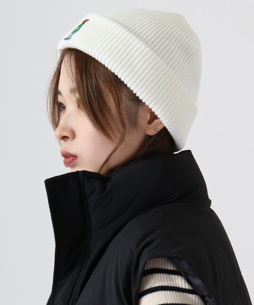 TESTIFY ニット帽 ニットキャップ 防寒 クマの刺繍ニット帽