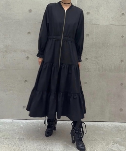 ティアードワンピース　ブラック N.s ワンピース フロントZIPティアードワンピース : ZOZOTOWN