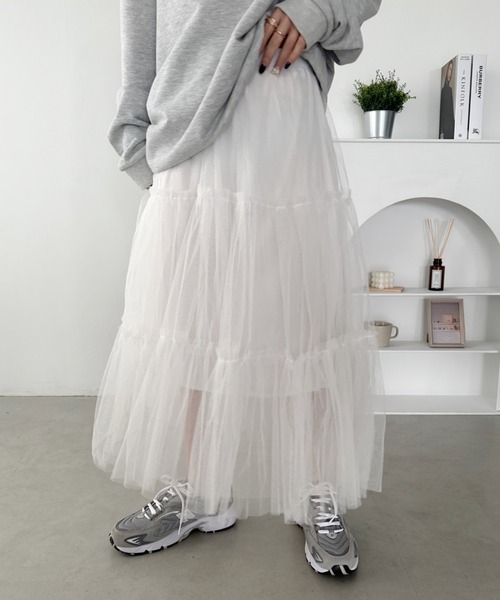 CLEA スカート チュールシアーティアードロングスカート : ZOZOTOWN