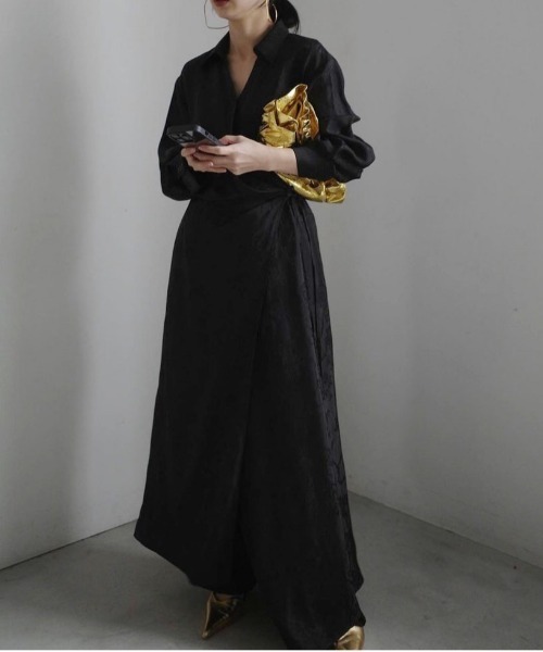 Ameri ワンピース SATIN JACQUARD FLOWER DRESS : ZOZOTOWN