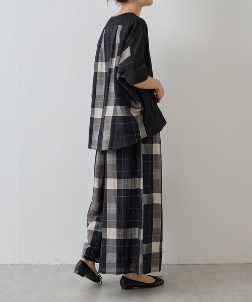 ビアズリー　リネンチェックコンビカットソー　定価30900 BEARDSLEY（ビアズリー）の「リネンチェックコンビカットソー（T