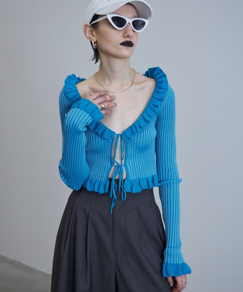 ニット RAFFLE KNIT TOPS/ラッフルニットトップス レディース 