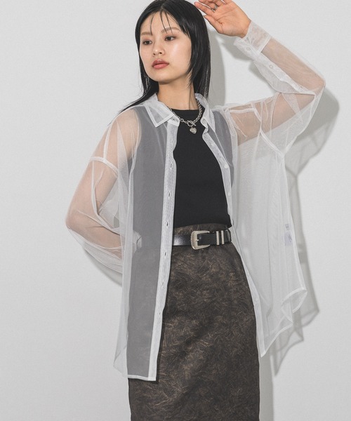 PAGEBOY ブラウス シャツ チュールシアーシャツ レディース