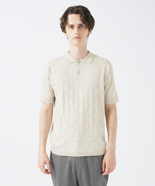 【ライトベージュ】【レーヨン*ラミー】ニットポロシャツ レーヨン×ラミー】ニットポロシャツ｜OUTLET (MEN'S) / アウトレット