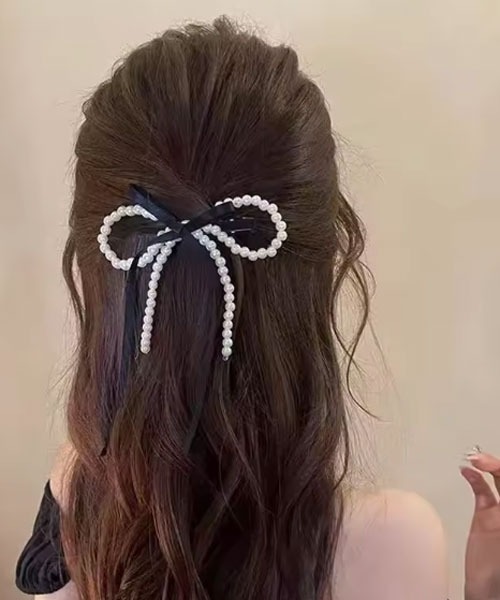 パールリボン型ヘアクリップ Mayree ヘアクリップ 「urge select」パール×リボン ヘアクリップ