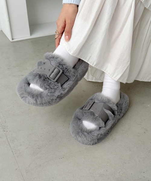 Chloé グレー ファー サンダル Chloé グレー ファー サンダル ファーサボ グレー | Racbaki