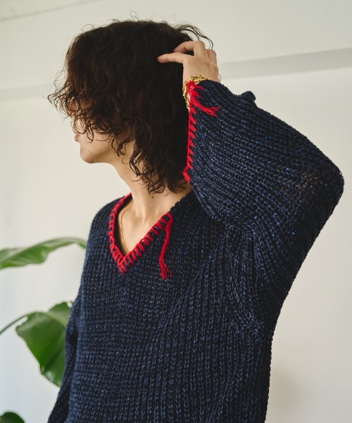 Camphor wood セーター ニット sparkle stitching v neck sweater 