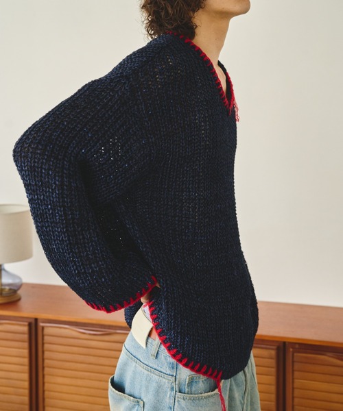 Camphor wood セーター ニット sparkle stitching v neck