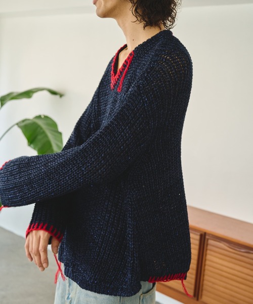 Camphor wood セーター ニット sparkle stitching v neck sweater 