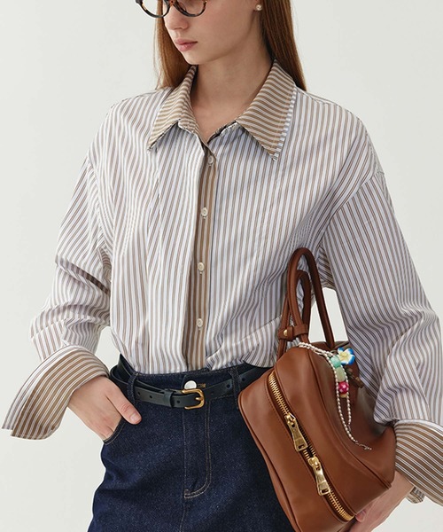 ブラウス シャツ レイヤードデザイン ストライプシャツ FQ24S059「Fano