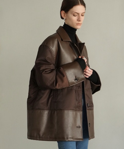 カバーオール LEATHER SWITCHING OVER JACKET レディースの画像