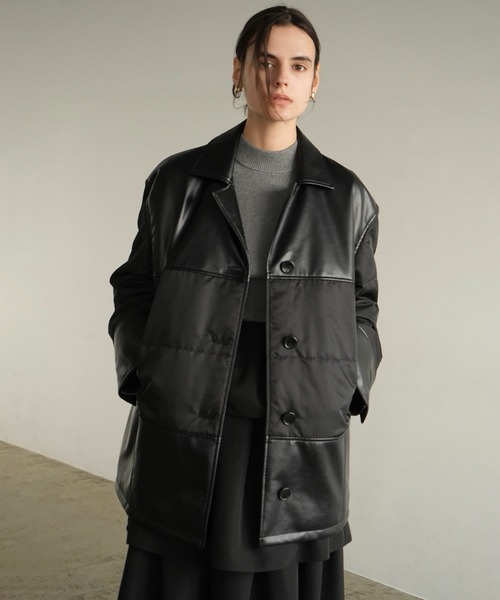 カバーオール LEATHER SWITCHING OVER JACKET レディースの画像
