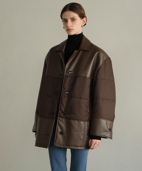 カバーオール LEATHER SWITCHING OVER JACKET レディースの画像
