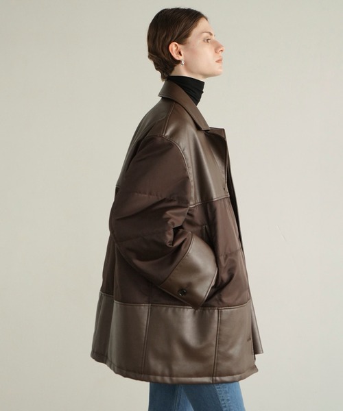 カバーオール LEATHER SWITCHING OVER JACKET レディースの画像