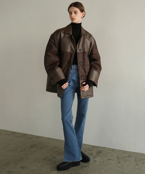 カバーオール LEATHER SWITCHING OVER JACKET レディースの画像