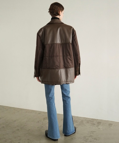 カバーオール LEATHER SWITCHING OVER JACKET レディースの画像