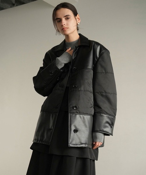 カバーオール LEATHER SWITCHING OVER JACKET レディースの画像