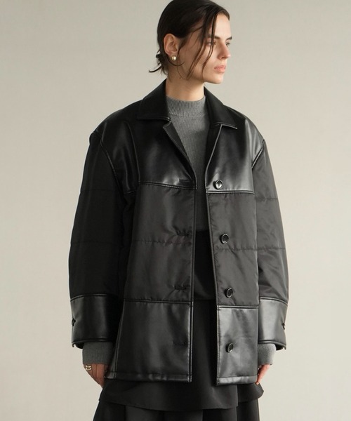 カバーオール LEATHER SWITCHING OVER JACKET レディースの画像