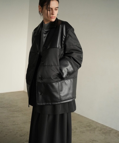 カバーオール LEATHER SWITCHING OVER JACKET レディースの画像