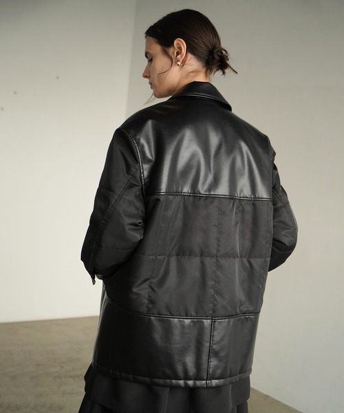 カバーオール LEATHER SWITCHING OVER JACKET レディースの画像