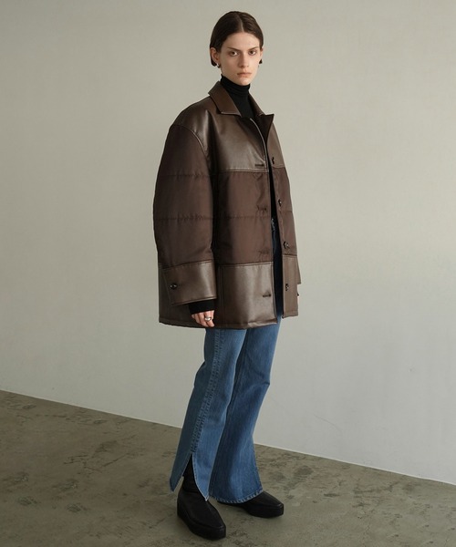 カバーオール LEATHER SWITCHING OVER JACKET レディースの画像