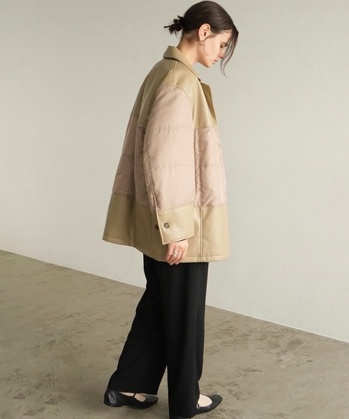 カバーオール LEATHER SWITCHING OVER JACKET レディースの画像