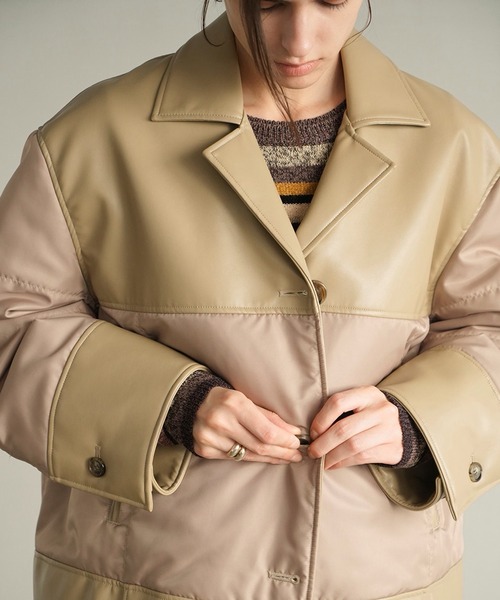 カバーオール LEATHER SWITCHING OVER JACKET レディースの画像