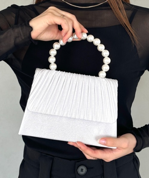 クラッチバッグ パーティーバッグ プリーツフラップパールパーティー