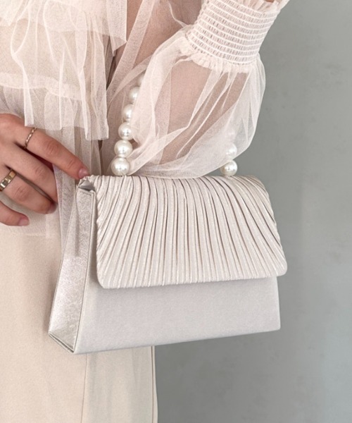 クラッチバッグ パーティーバッグ プリーツフラップパールパーティー