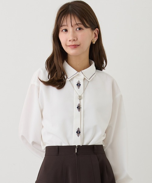 ブラウス シャツ 比翼刺繍ブラウス レディース