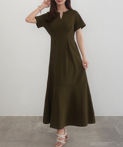 CENEA（セネア） ワンピース キーネックタックデザインワンピース