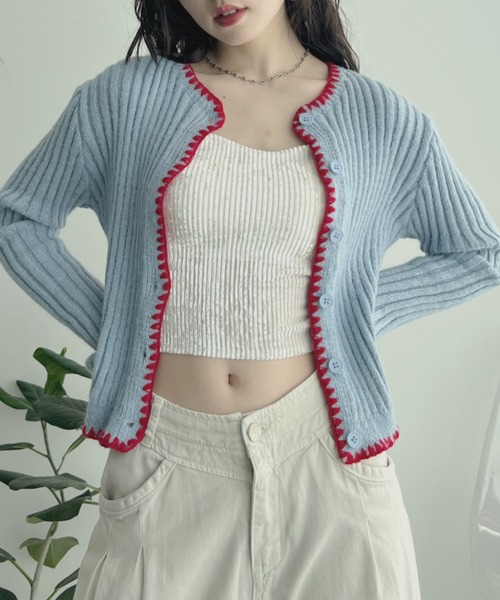 bita. カーディガン bita. カーディガン 配色ステッチニットカーディガン レディース