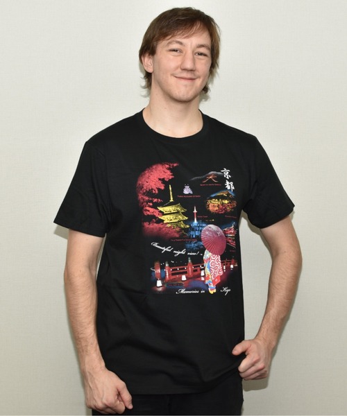 JIN+（ジンプラス） tシャツ 和柄デザイン半袖Tシャツ 京都夜景（黒