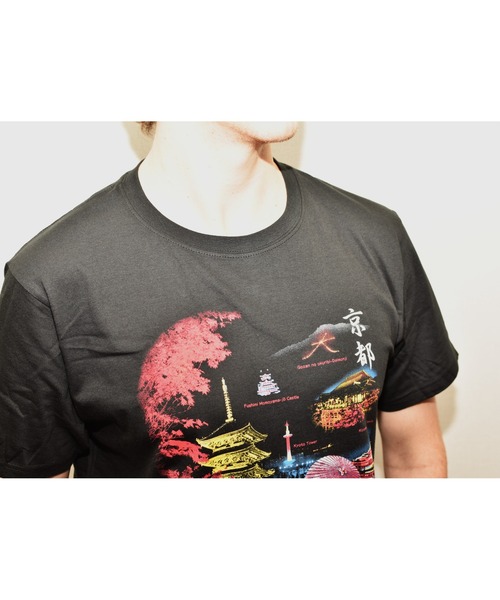 JIN+（ジンプラス） tシャツ 和柄デザイン半袖Tシャツ 京都夜景（黒