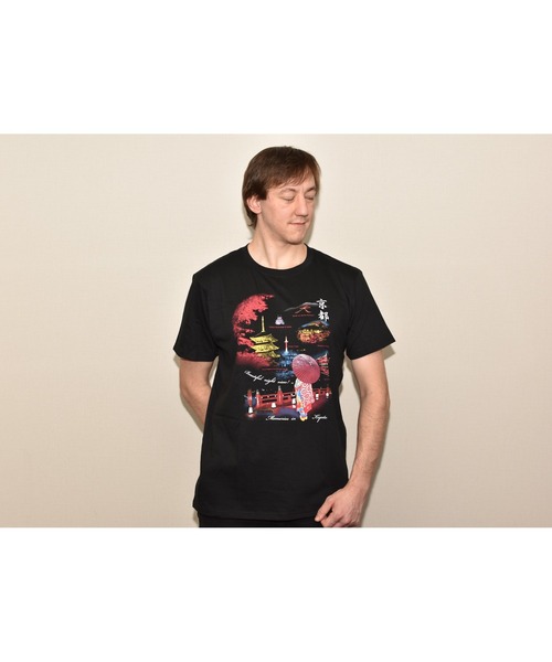 JIN+（ジンプラス） tシャツ 和柄デザイン半袖Tシャツ 京都夜景（黒