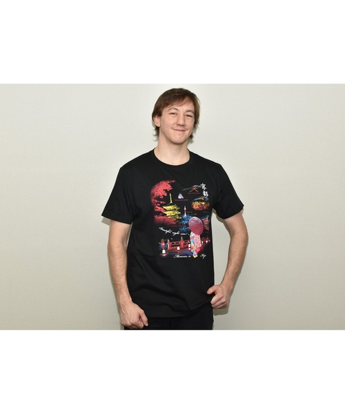 JIN+（ジンプラス） tシャツ 和柄デザイン半袖Tシャツ 京都夜景（黒