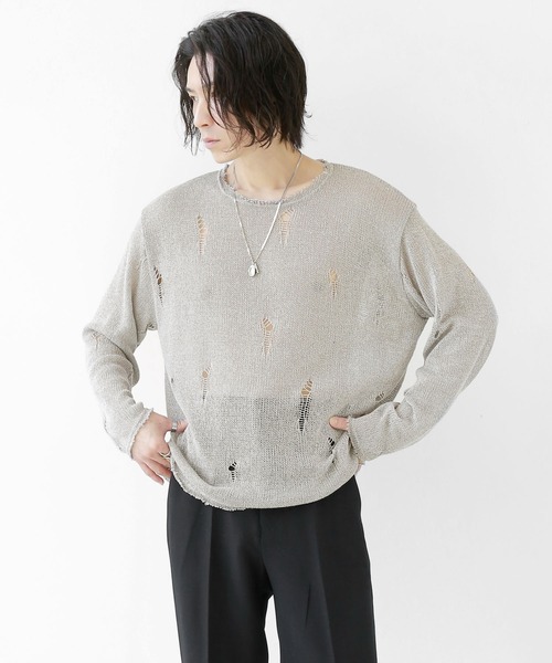 GINZI ダメージ加工 長袖ニット ジーナシス ダメージ加工 ダークグレー 長袖ニット - メルカリ