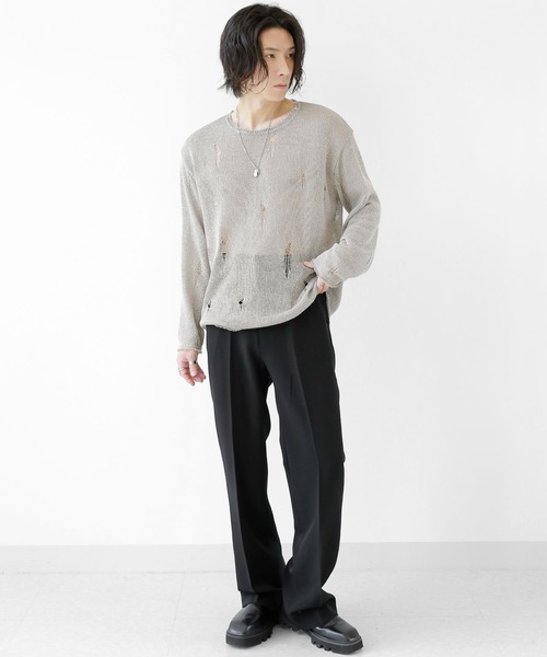minsobi セーター ニット ダメージ加工ロングスリーブニット