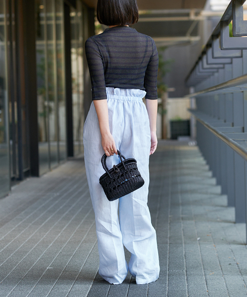 IENA LA BOUCLE ニット セーター 総針針抜きボーダー半袖プル IENA LA BOUCLE ニット セーター 総針針抜きボーダー半袖プル