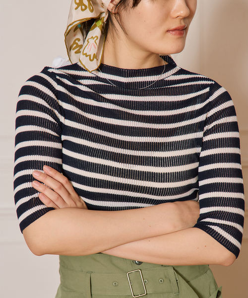 IENA LA BOUCLE ボーダーセーター IENA LA BOUCLE ニット セーター 総針針抜きボーダー半袖プル